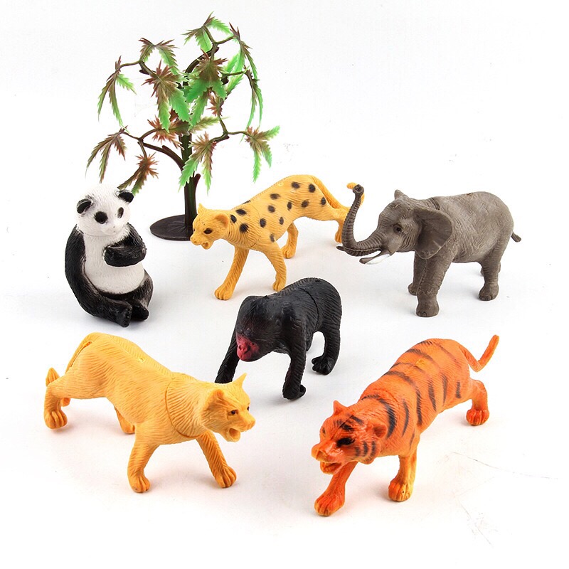 DIY Wild Jungle Zoo Animal Models Tiger Lions Leopard Action Figures Set Collection Doll Educational Toy for Children