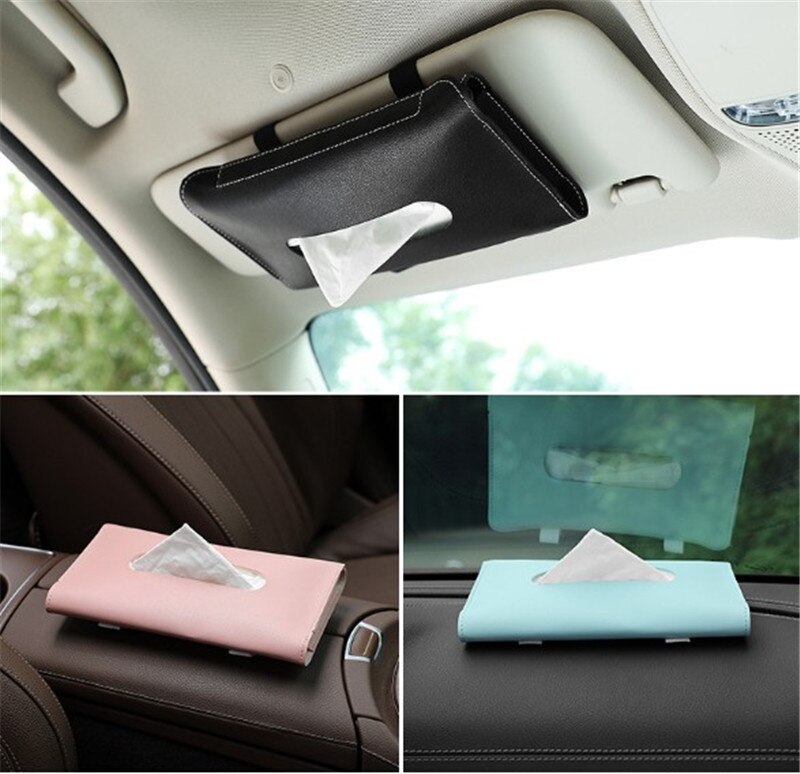 Auto Zonneklep Leather Tissue Doos Tissue Doos Handdoek Sets Houder Auto Interieur Opslag Decoratie Auto-accessoires