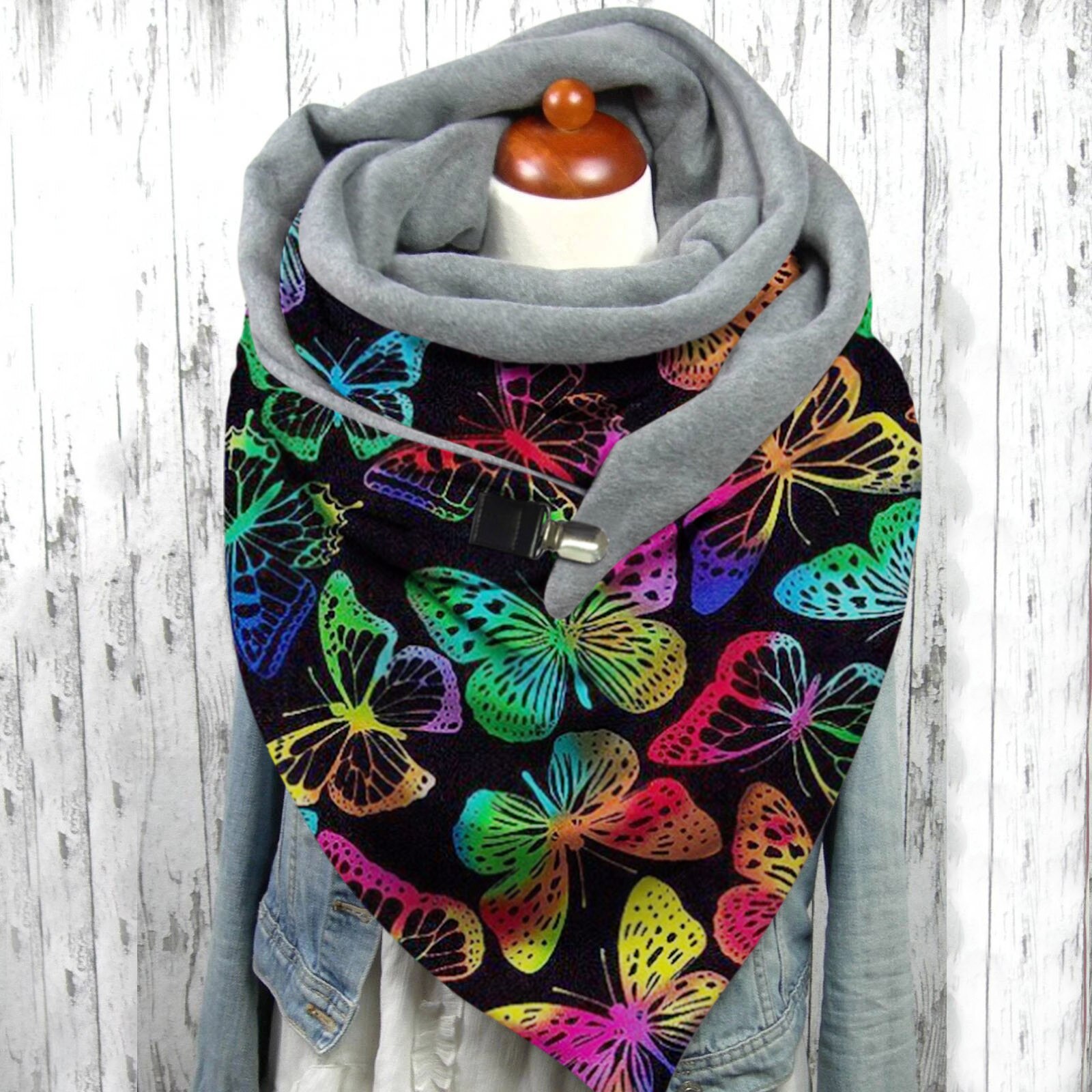 Femmes Hiver Écharpe Papillon Impression Écharpe multi-usages Châle Foulard Cachecol Шарф Женский @ 40: M