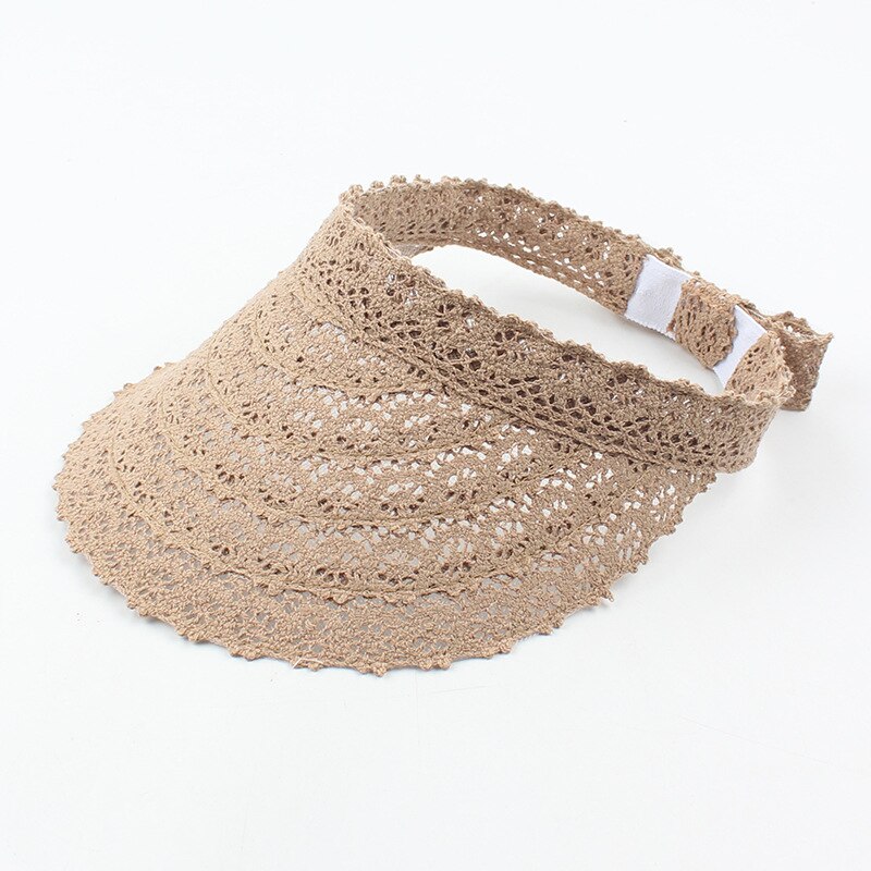 Kant Stro Zonneklep Hoed Anti Uv Brede Rand Piekte Cap Ademend Hollow Top Zomer Hoeden Opvouwbare Zonnebrandcrème Caps Vrouwen meisjes: Khaki