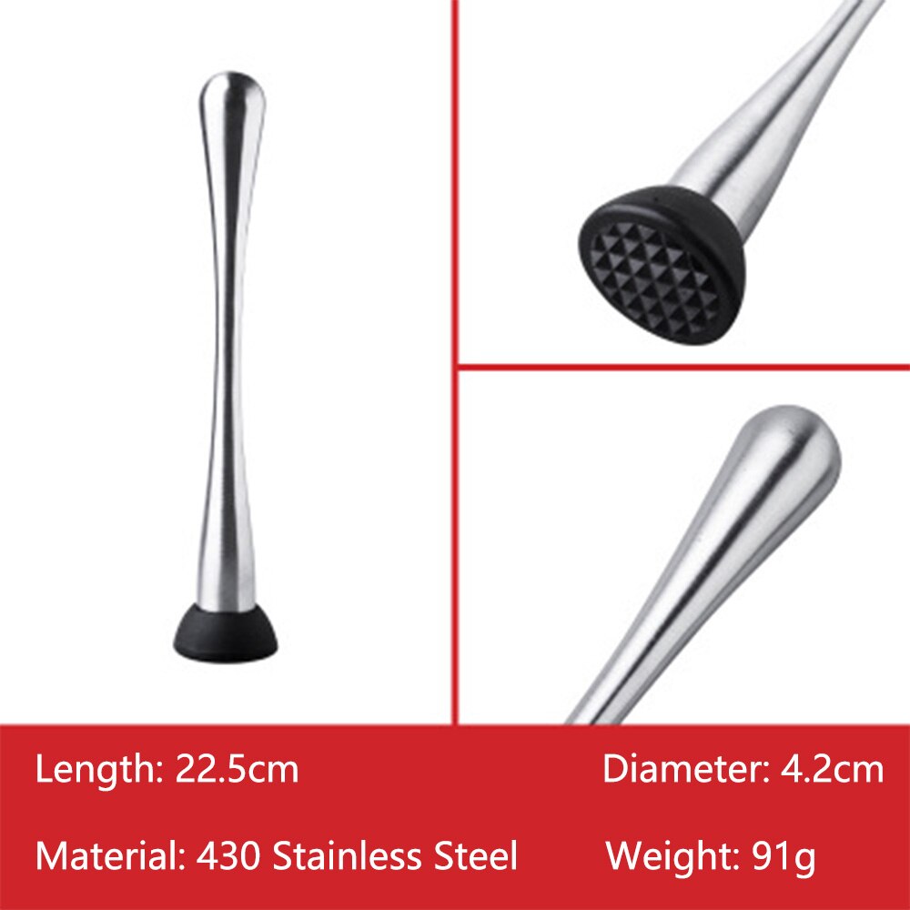 Stainless Steel Wine Mixing Stick Cocktail Muddler Shaker With Crushing Hammer DIY Drink Fruit Muddler Crushed Ice Barware Tool: 22.5cm