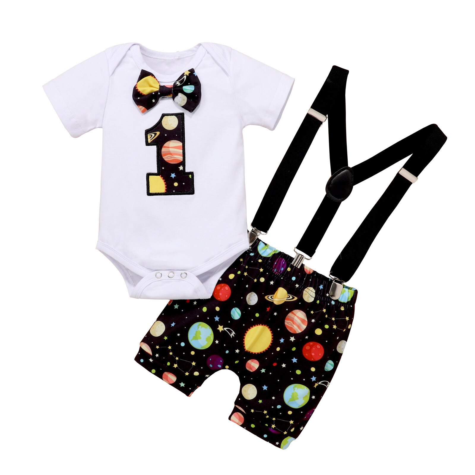 My 1st Birthday – ensemble de vêtements pour bébés garçons, barboteuse à nœud papillon, tenue pour nourrissons: Black / 12M