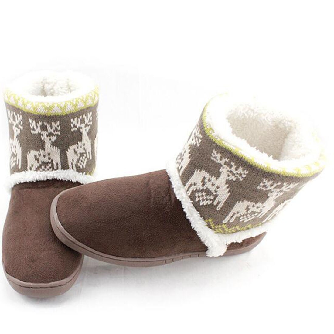 Botas de nieve de invierno con estampado de ciervo, botines gruesos de alce para mujer, par de botas de felpa, botas cortas para interiores con forro de piel