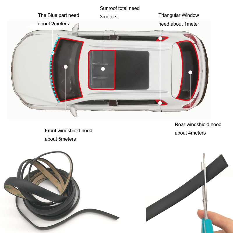 1 Meter Roof Leakproof Sealing Rubber Strip Waterproof Protector For Car Front Rear Windshield Sunroof Triangular Window Edge