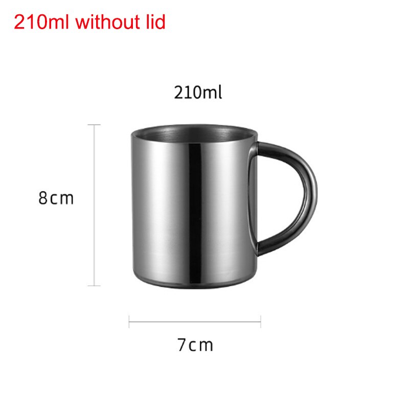 Double Wall Stainless Steel Coffee Mug Portable Cup Travel Tumbler Coffee Jug Milk Tea Cups Double Office Water Mugs: 210ml without lid