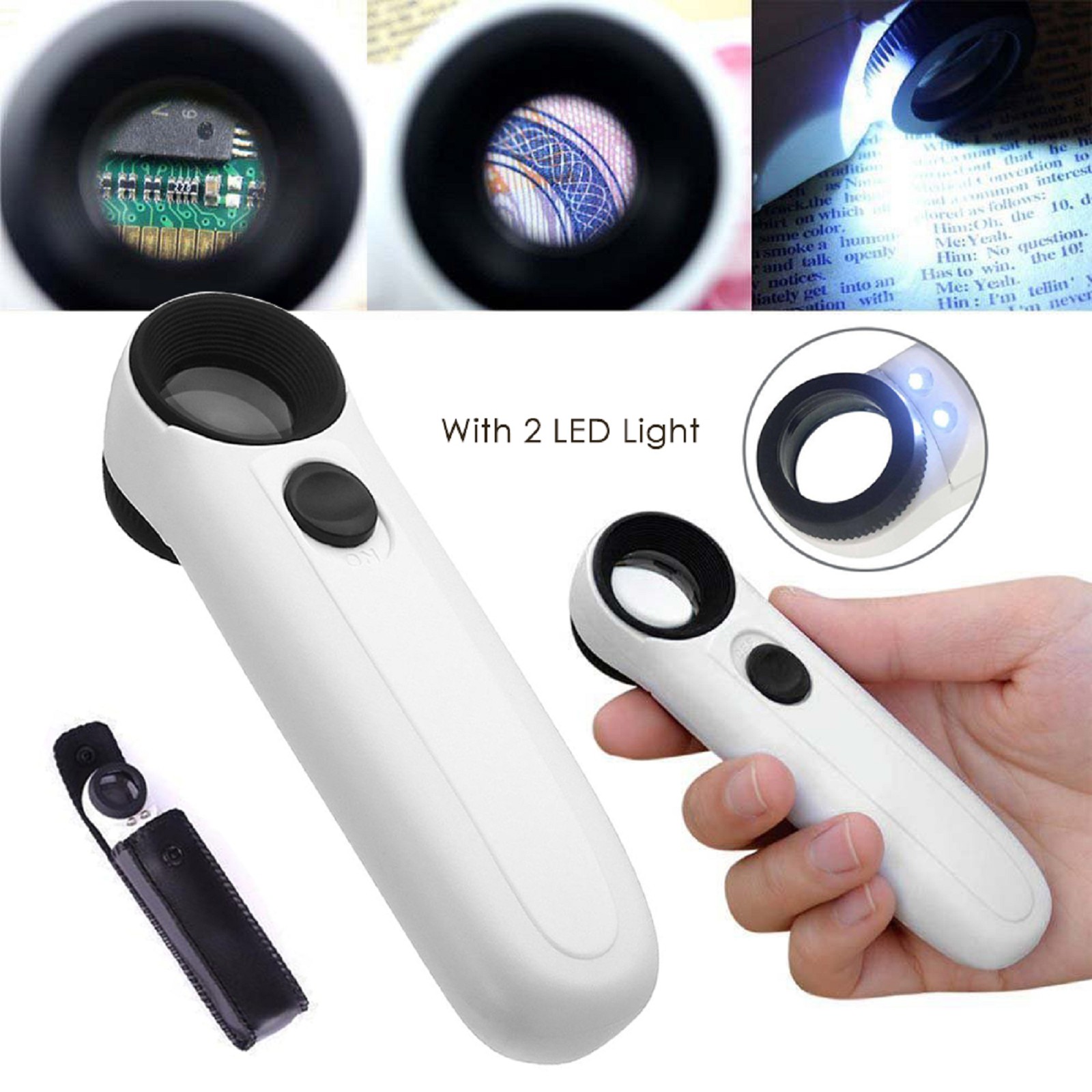 40X Magnifying Magnifier Map Magnifier Glass Jeweler Eye Jewelry Loupe Loop With 2 LED Light For Home Office And Travel