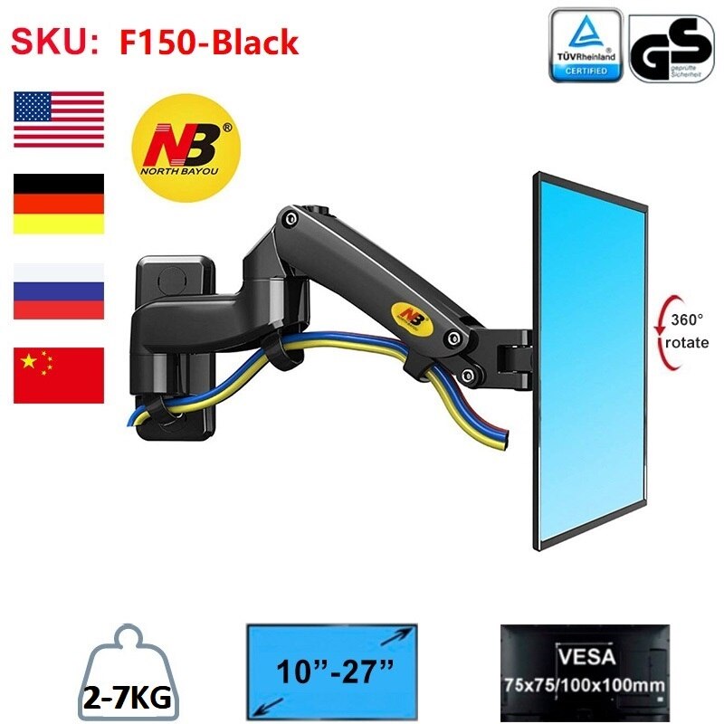 Nb-suporte de parede para monitor de movimento, 17 polegadas a 27 polegadas, monitor de lcd, com mola a gás ajustável, bayou f150: F150-Black