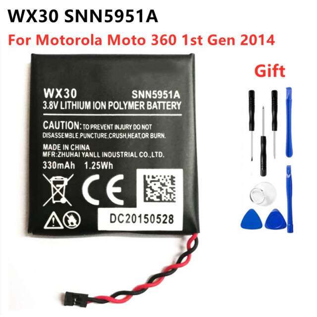 Batterie d&#39;origine pour Motorola moto 360, WX30, SNN5951A, 1st, 2nd, 46mm, FW3L, SNN5962A, 42mm, FW3S, SNN5971A,: WX30 SNN5951A