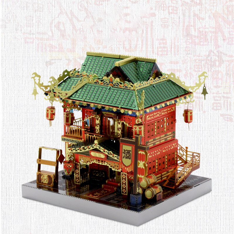 Diy Doll House Zhonghua Street Series Metal Mosaic Chinese Architectural Model Jingwumen Silk And Satin Shop: Black