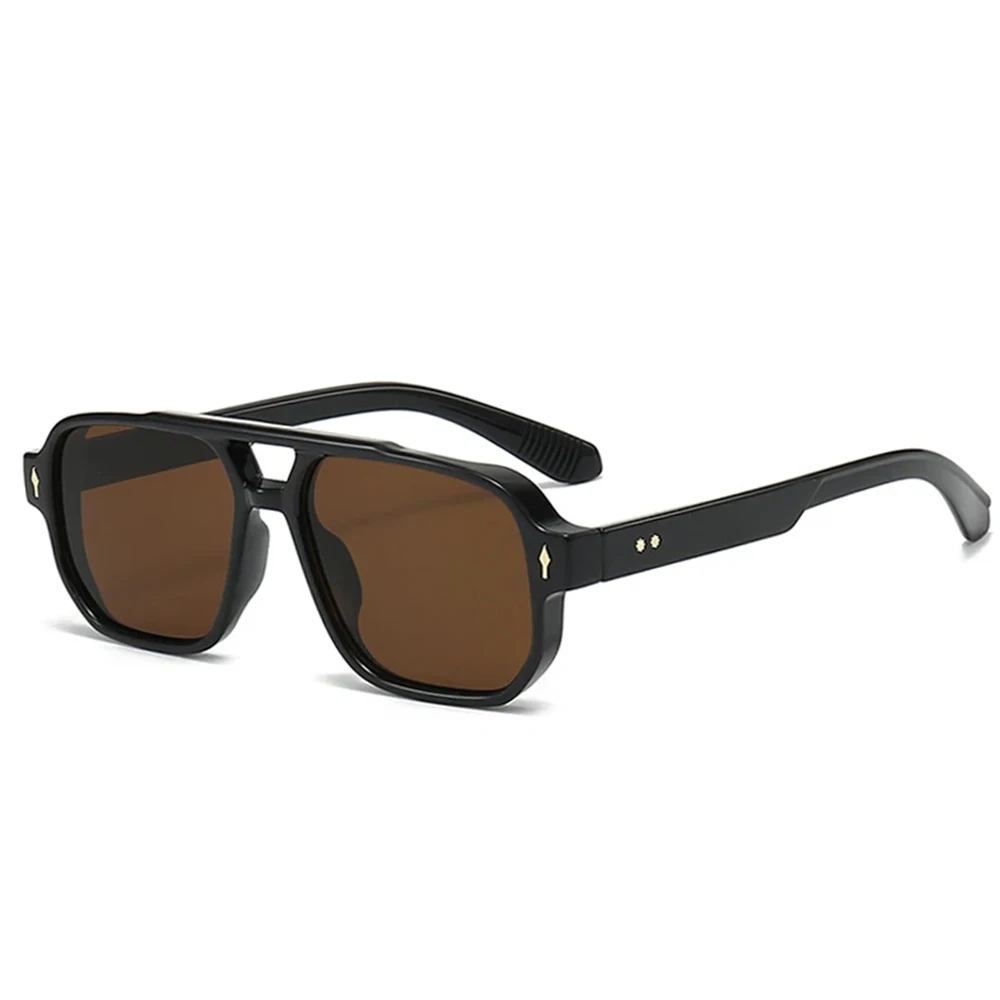 JNPCXI Vintage doble puente hombres gafas de sol cuadradas verde océano lente UV400 gafas mujeres tendencia remaches gafas de sol: Morado