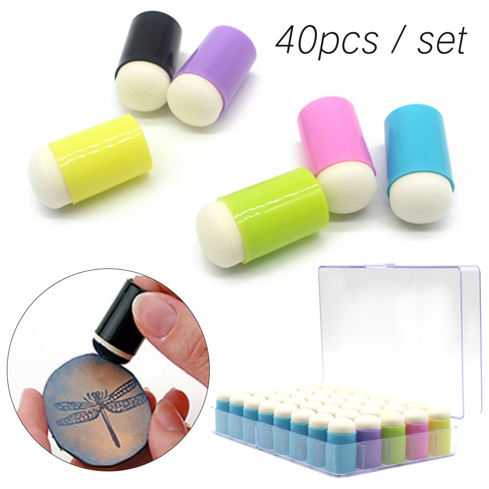 40pcs School Painting Craft Set DIY Paint Drawing Sponge Foam Finger Chalk Ink Applying Chalk Inking Staining Sponge Art Tools