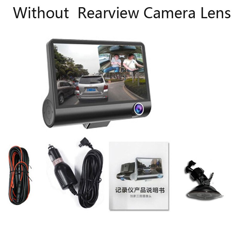 4.0 tommer fuld  hd 1080p bil dvr 3 kamera dual lens rearview video camera recorder auto registrator night vision dash cam: Dobbelt linse / 8g