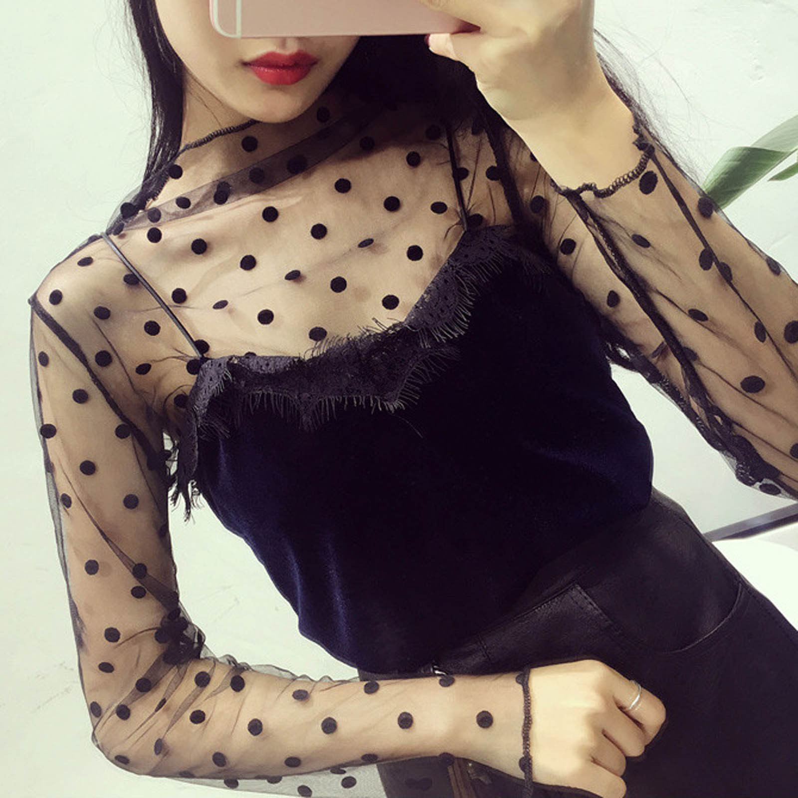 Tops transparentes de encaje con estampado de Margarita para mujer, camisetas sexis de manga larga, camisas de malla fina, Top de para mujer, blusa con protección solar de verano 2023: Gris