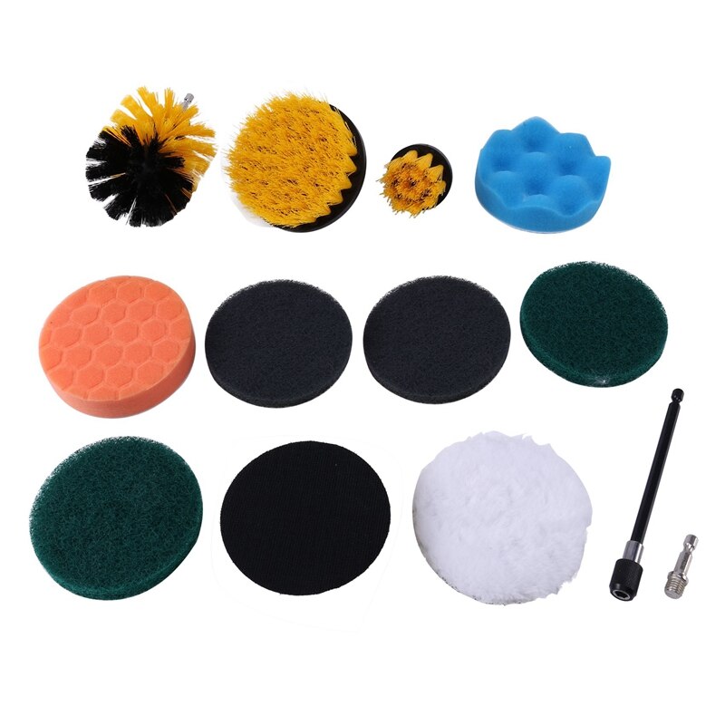 12PCS Electric Drill Brush Scrub Pads Kit Power Scrubber Cleaning Kit Cleaning Brush Scouring Pad for Carpet Gl Clean: Default Title