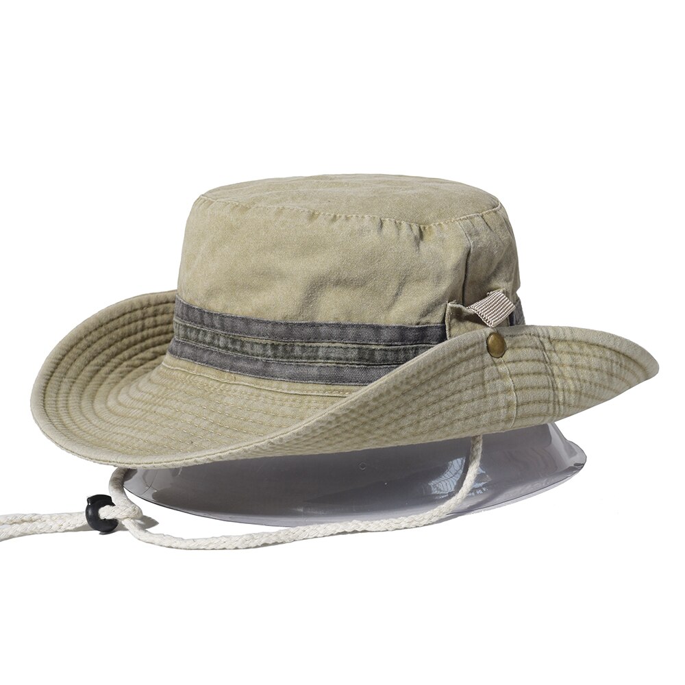 Fishing Hiking Sun Hat Men Women Boonie Hat Wide Brim Bucket Hat Outdoor Safari Summer Cap Cotton Bucket Hat: Khaki