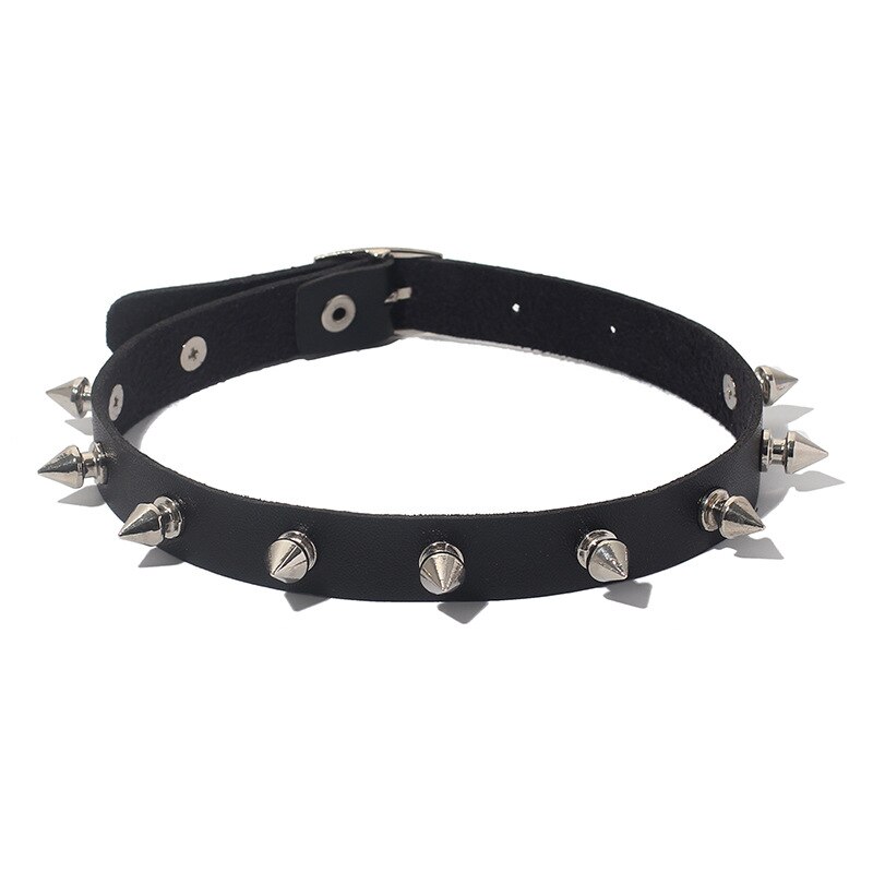 2021 styl Harajuku czarny punkowy Choker Choker damski geometryczny miłość skóra ciemny czarny naszyjnik obojczyka z pałąkiem na kark: Black-10