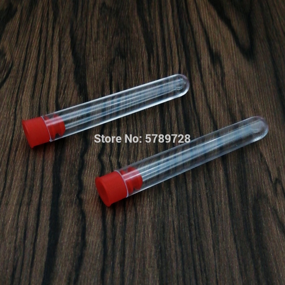 100PCS12x75mm School Supplies Lab Equipments Clear Plastic Test Tube Round Bottom Tube Vial with plastic color stopper push cap