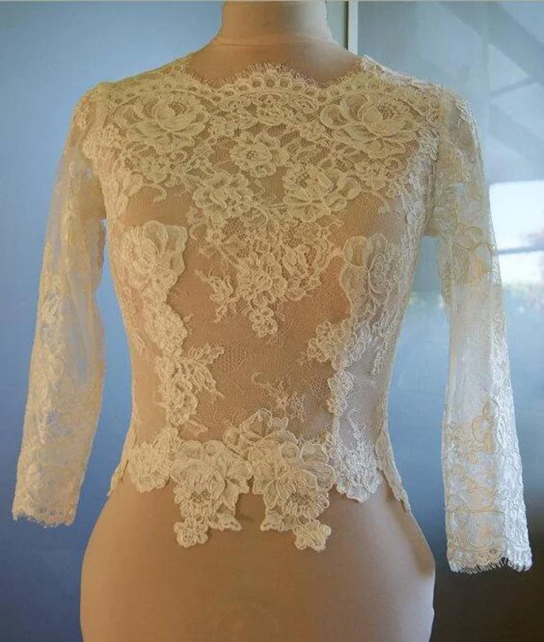 Long Sleeve Wedding Jacket White Ivory Bridal Bolero Jackets Wedding Lace High Neck Wedding Wrap