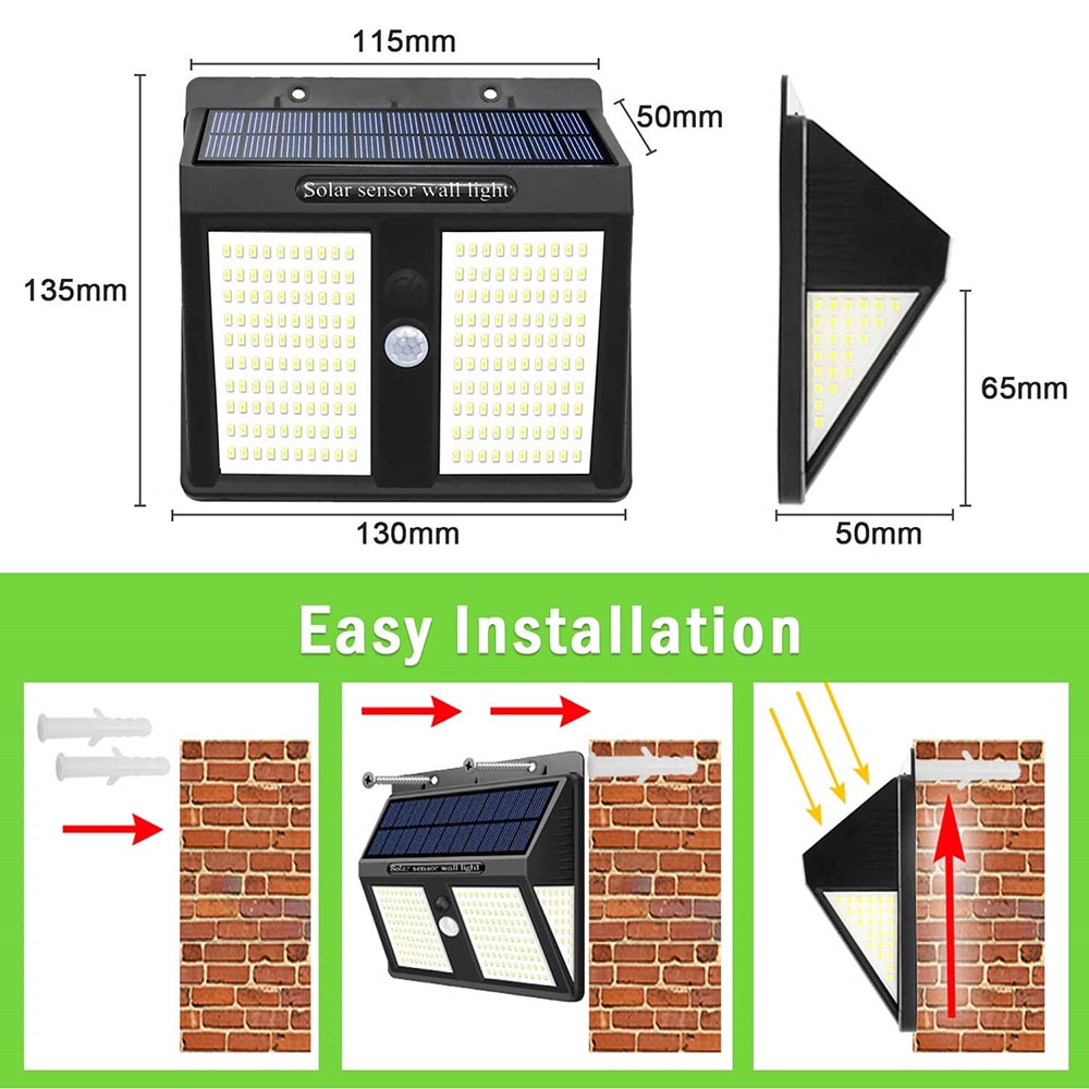 250 LED Solar Light Outdoor Solar Lamp Solar Powered Sunlight Waterproof PIR Motion Sensor Street Light for Garden Decoration