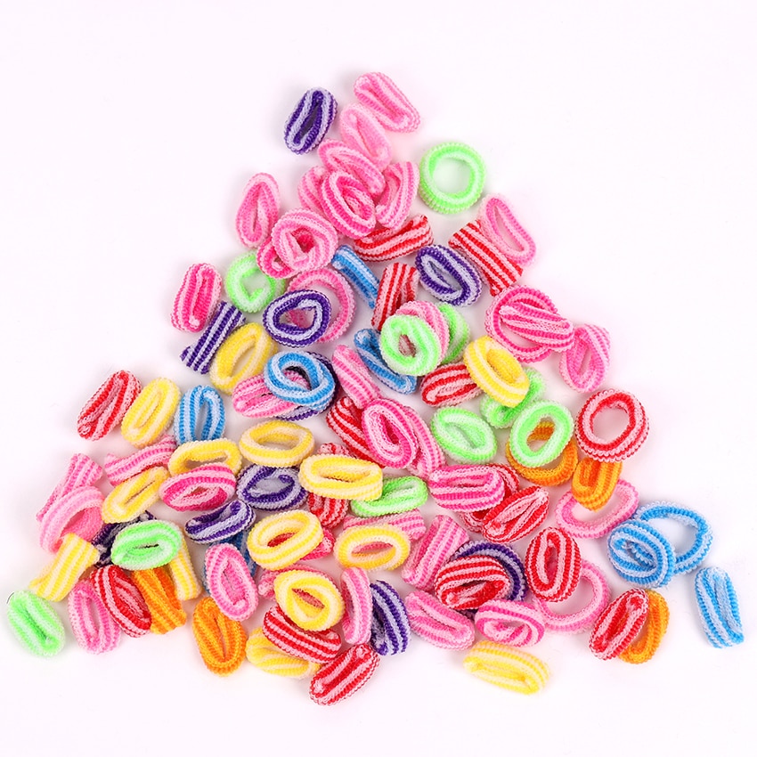 100 Uds coloridos sostenedores del pelo de las mujeres del niño linda muchacha niños raya doble Color cinta para el pelo de goma accesorios para el cabello elásticos