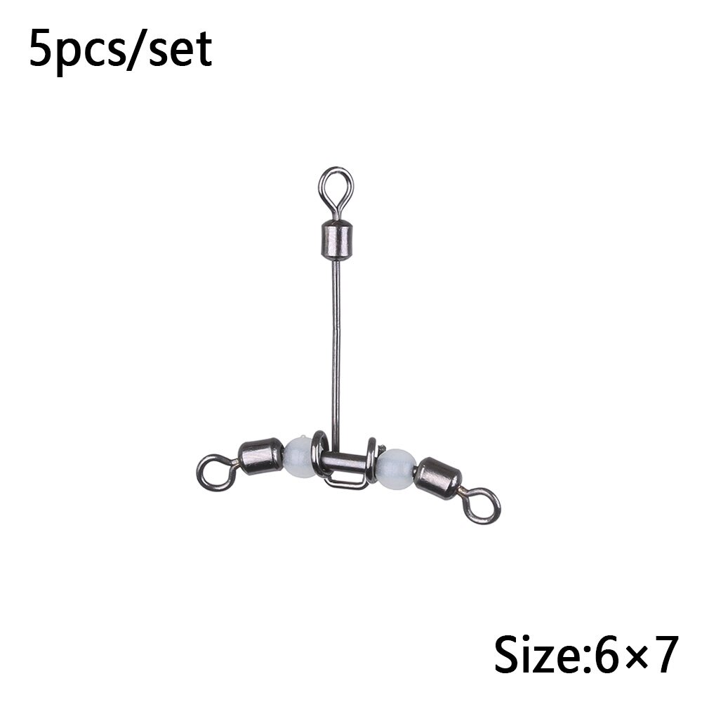 5Pcs Luminous T-Shape Fishing Swivels 3 Way Connector Rolling Swivel With Pearl Trident Wivels Bearing Splitter Brass Barrel: 28 x 25mm