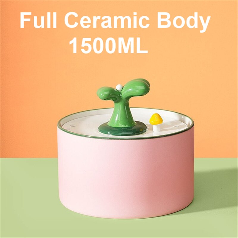 Electric Ceramic Cat Drinking Water Fountain For Cats Dogs Drinking Bowl Automatic Cat Water Fountain Dispenser Pet Supplies: Pink-1.5L