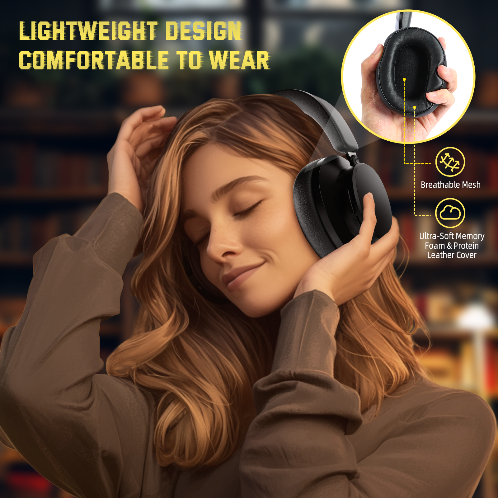 ATTACK SHARK G500 Active Noise Cancelling Over-ear Bluetooth Headsets, Bluetooth 5.3, 3.5mm Stereo, Built-in Microphone,Foldable
