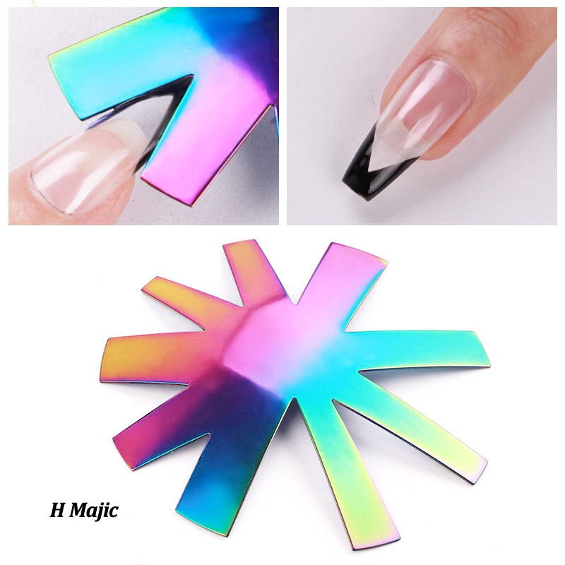 Pro 12 Style Easy French Smile Cut V Line Edge Trimmer Nail Cutter Almond Nail Stencil Styling Mold French Manicure Tools: Burgundy