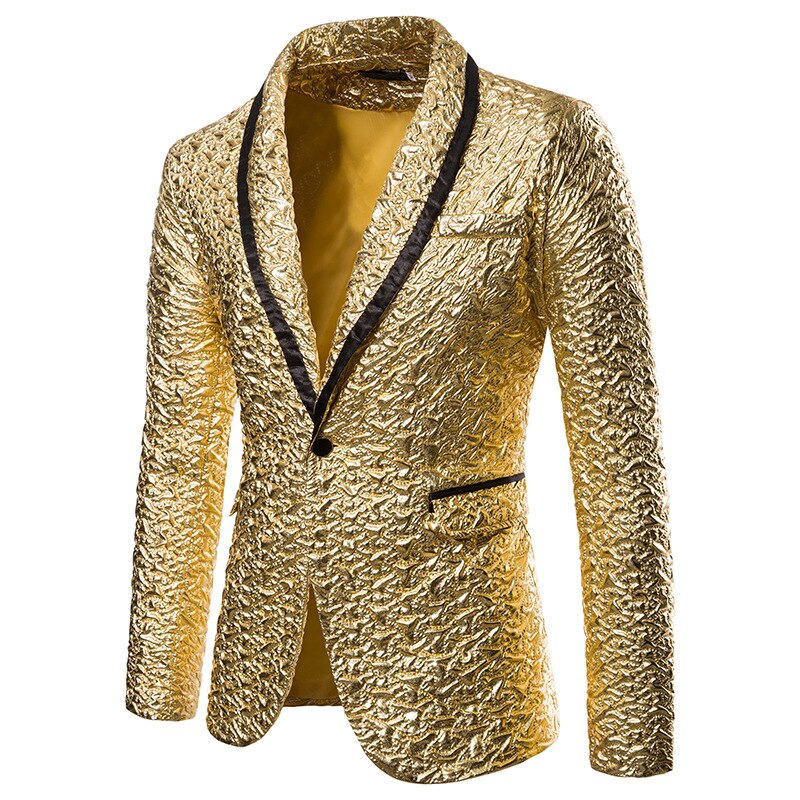 Shiny Gold Glitter Suit Jacket Men Shawl Collar One Button Blazer Jacket Mens Party Wedding Stage Groom Prom Dress Blazers Coat