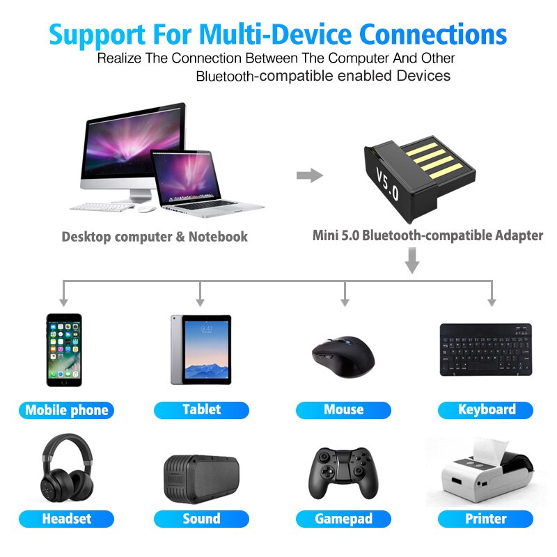 USB 5.0 Bluetooth-compatible Adapter Audio Earphone Transmitter receiver Wireless Dongle for Computer PC Laptop Mouse