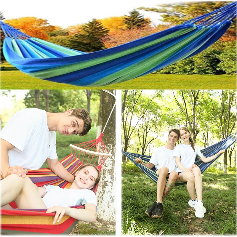 1/2 Mensen Sterke Outdoor Picknick Tuin Hangmat Draagbare Reizen Camping Hangen Bed Schommel Canvas Streep Hangen Bed Meubelen Hangmat