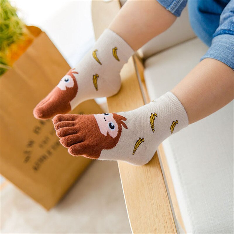 Children Cotton Socks Cotton Animal Boys Girls Middle Tube Socks Stuff Toe Socks for Kids Five Finger Sock for Seasons Girls: Monkey