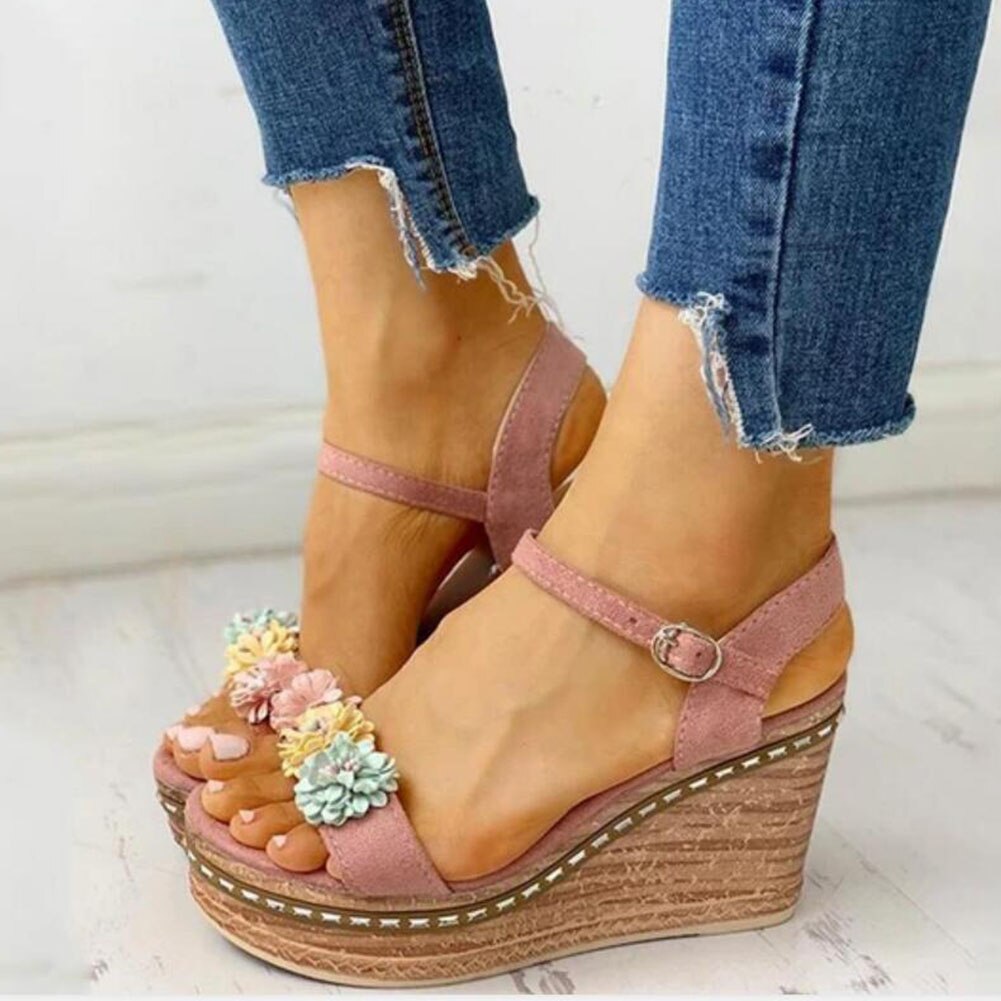 Karinluna Wiggen Hoge Hakken Leisure Bloemen Comfortabele Platform Zomer Sandalen Vrouwen Schoenen Vrouwelijke