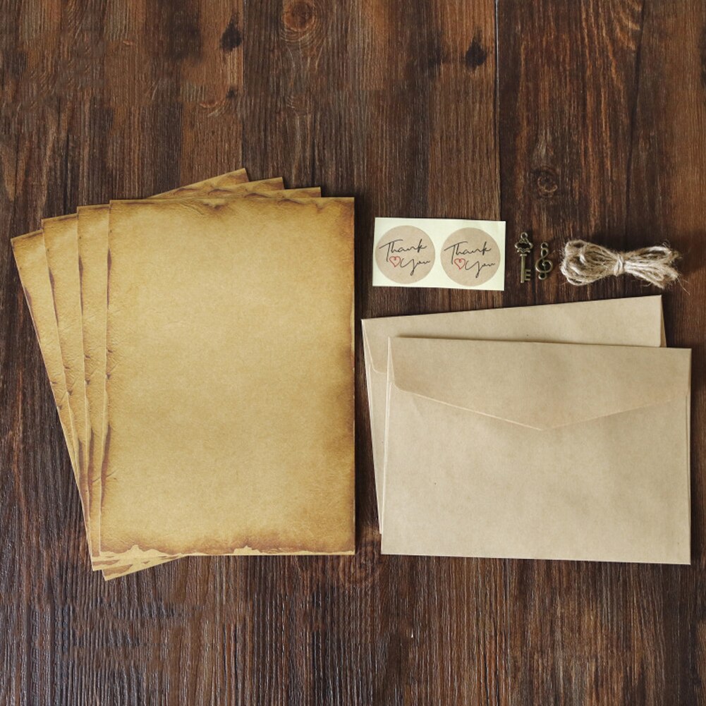 Retro Vintage Kraft Envelope Letter Pad Set Valentine's Day Love Letter Old Europe Invitation Envelopes Writing Paper with Rope: 08