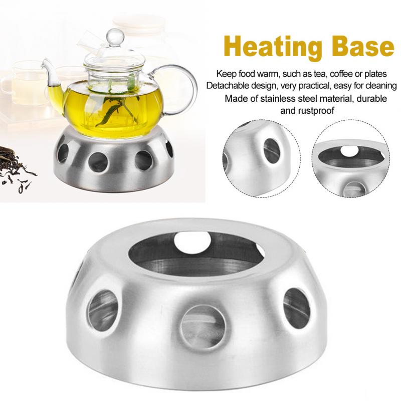 Calentador de café y tetera para oficina, soporte de acero inoxidable plateado, Base de calefacción, estufa redonda, accesorios prácticos desmontables para el hogar