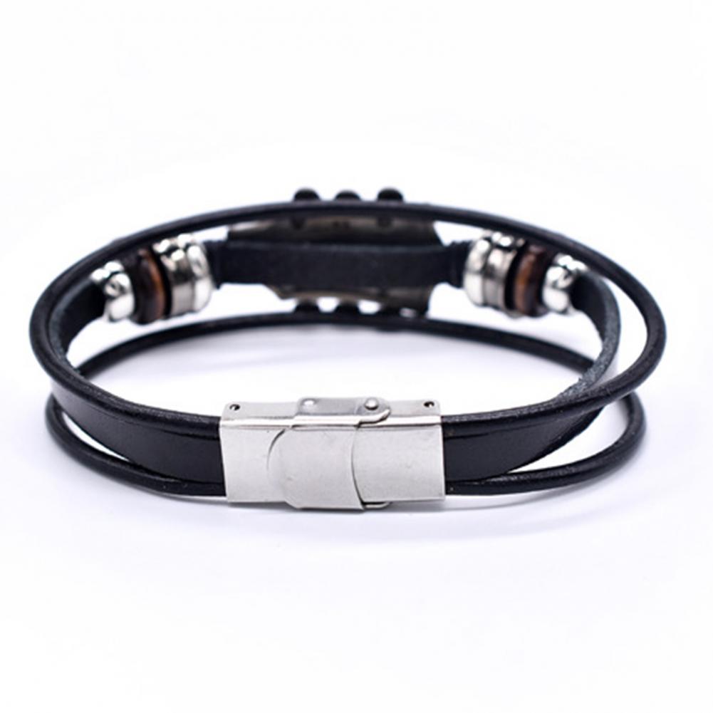 Braided Guitar Bracelet Faux Leather Zinc Alloy Adjustable Buckle Manual Woven 3-layered Retro Punk Wrist Jewelry