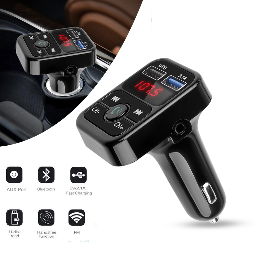 Kebidu Dual Usb Autolader Bluetooth Handsfree Audio Ontvanger Voltage Display Car Kit Mobiele Telefoon Oplader Auto MP3 Speler