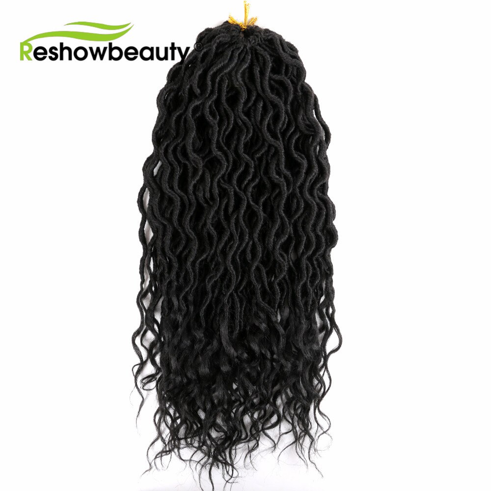 Virkade flätor faux locs lockiga ändar syntetisk vridning för kvinnor 18 tum 24 trådar 70 gram reshowbeauty: #1b