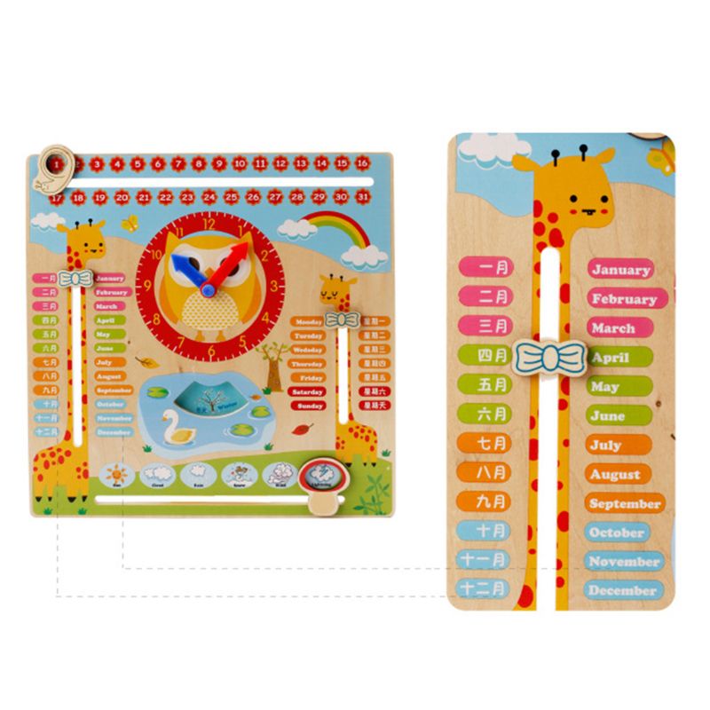 Holz Uhr Kognitiven Kalender Uhr Pädagogisches Lehrmittel Holz freundlicher FrüHenne Lernen Vorschule Uhr