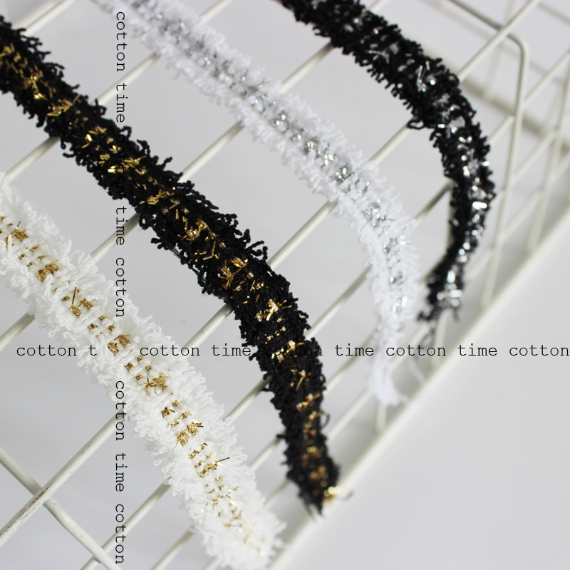 6 yards/lot Tweed Kant Trim 1.5 cm breedte Zwart en Wit Kwastje trim Naaien Accessoire Kleurrijke Lace Trim voor kledingstuk