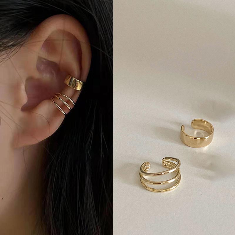 Silver Color Leaves Clip Earrings for Women Men Simple C Ear Cuff Non-Piercing Ear Ear Clip Set Trend Jewelry: Blue
