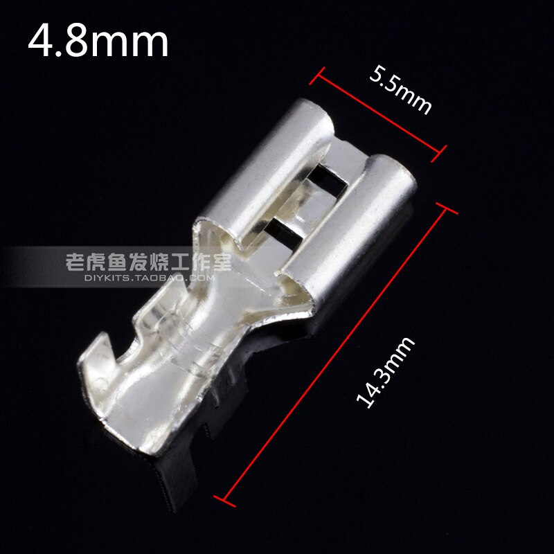 10 pcs/package 6.3/4.8mm cold crimping wire connection terminal plug spring pure copper thick silver plated sheath