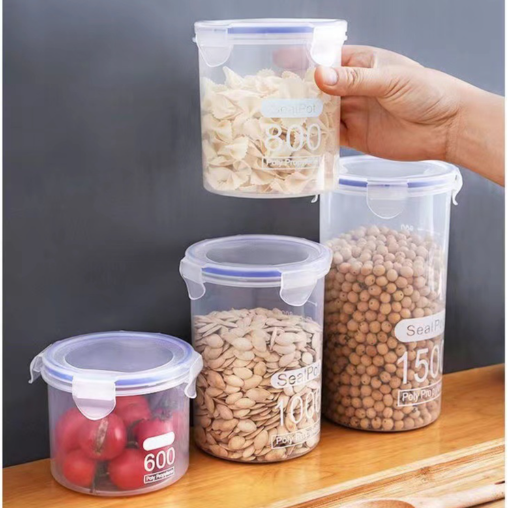 3PCS Sealed Kitchen Food Storage Canisters Transparent Large Capacity Grain Fresh Preservation Box with Sca