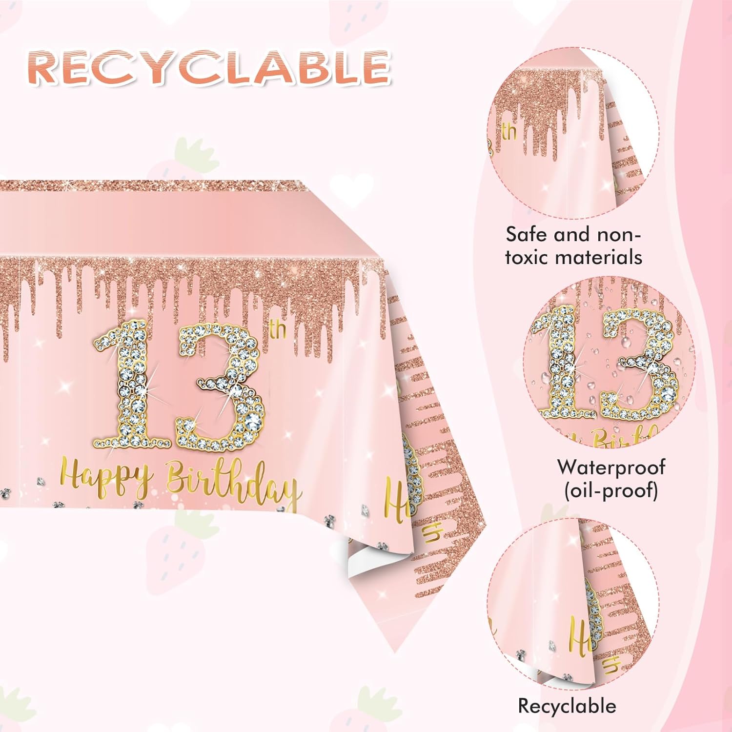 13th Birthday Decorations Rose Gold Theme 13 Year Old Girl Birthday Happy Birthday Plates Napkins Tablecloth Teenager 13th Party