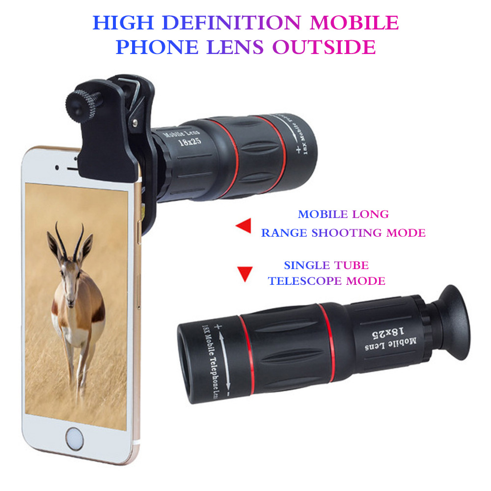 Téléobjectif à baril unique 18/28 fois, caméra externe, adapté aux téléphones mobiles, télescopes, prise de vue de Concert, 1 pièce
