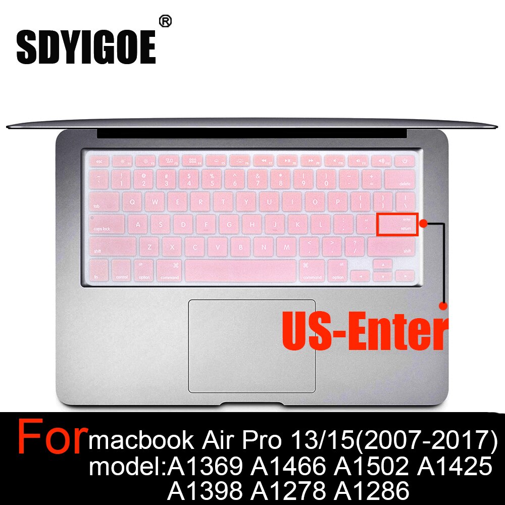 Laptop keyboard cover For macbook Pro13 Retian A1502A1425 15Pro A1398 Air13 A1466 A1369 Silicon Keyboard Cover protective film: US-Light pink