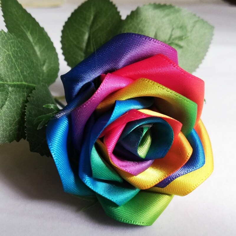 Regnbue farve rose blomster håndlavet silke satin rose blomster bryllup brude buket hjem dekoration bryllup blomster
