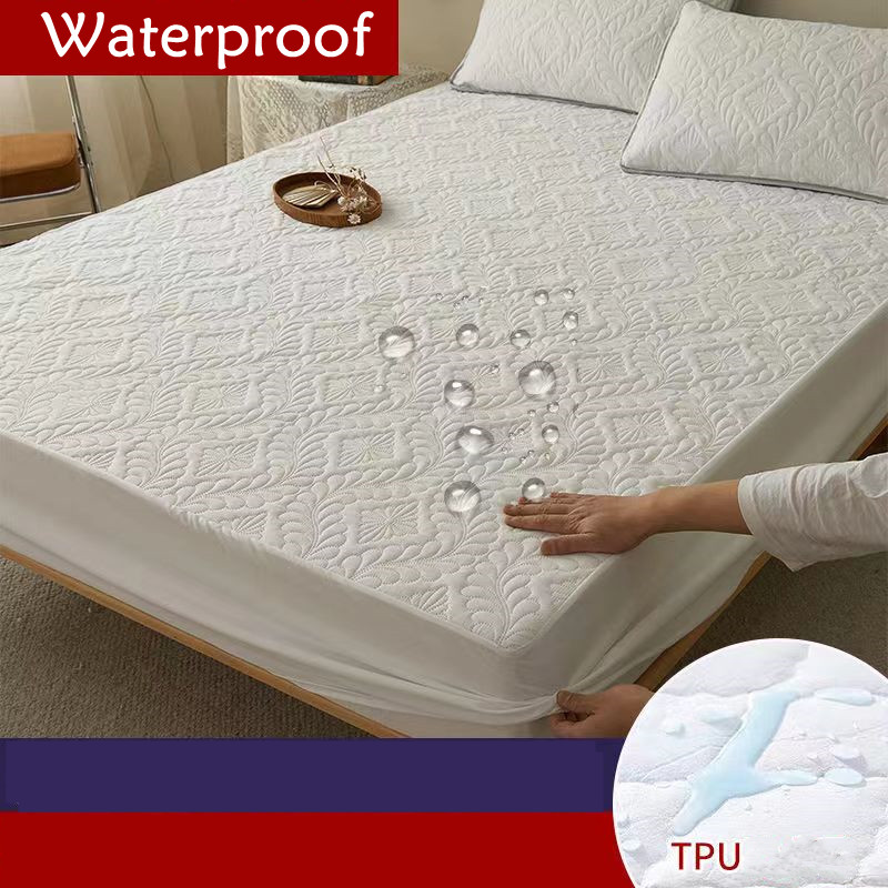 Gewatteerd 100% Waterdicht Hoeslaken Met Elastische Queen King Size Matrasbeschermer Massief Bed (Kussensloop Nodig Om Te Bestellen): 1.35m (4.5 feet) bed / WIT