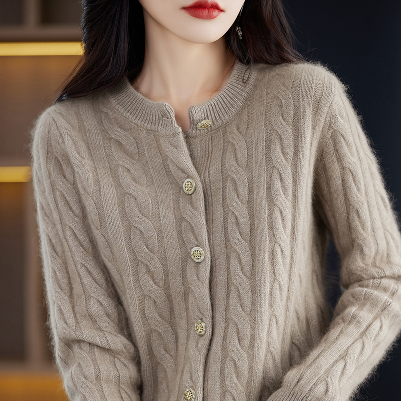 Cárdigan de Cachemira de visón para mujer, suéter con cuello redondo, abrigo de punto grueso, chaqueta holgada informal, camisas Base, Otoño, 100%: XXXL / CAMEL