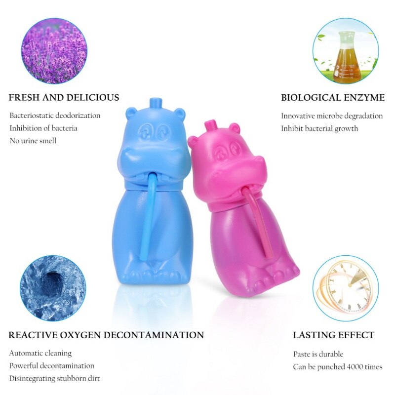 4 pz Ciotola Automatica Wc più pulito Carino a Forma di Ippopotamo Serbatoio di Pulizia Candeggina E Blu Bolla di Scarico Pulizia Igienica